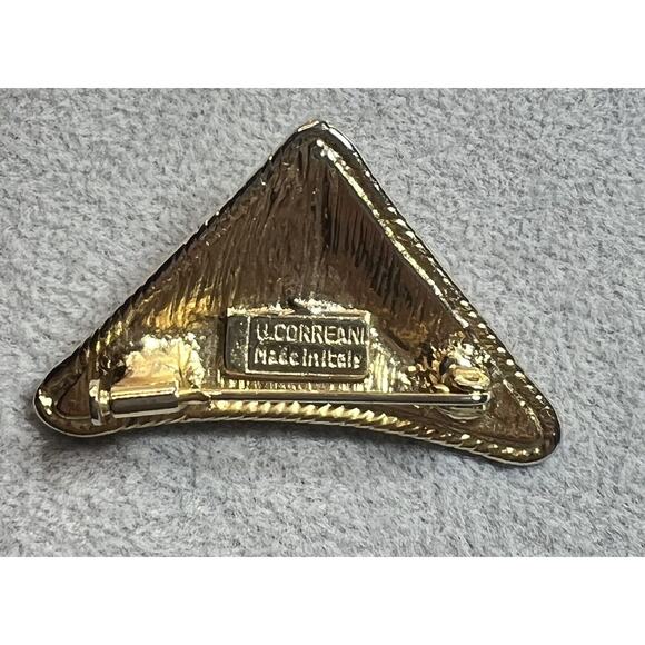 Ugo Correani Vintage Brooch Turquoise Gold Tone Trombone Clasp Made In Italy 2” - Picture 4 of 9